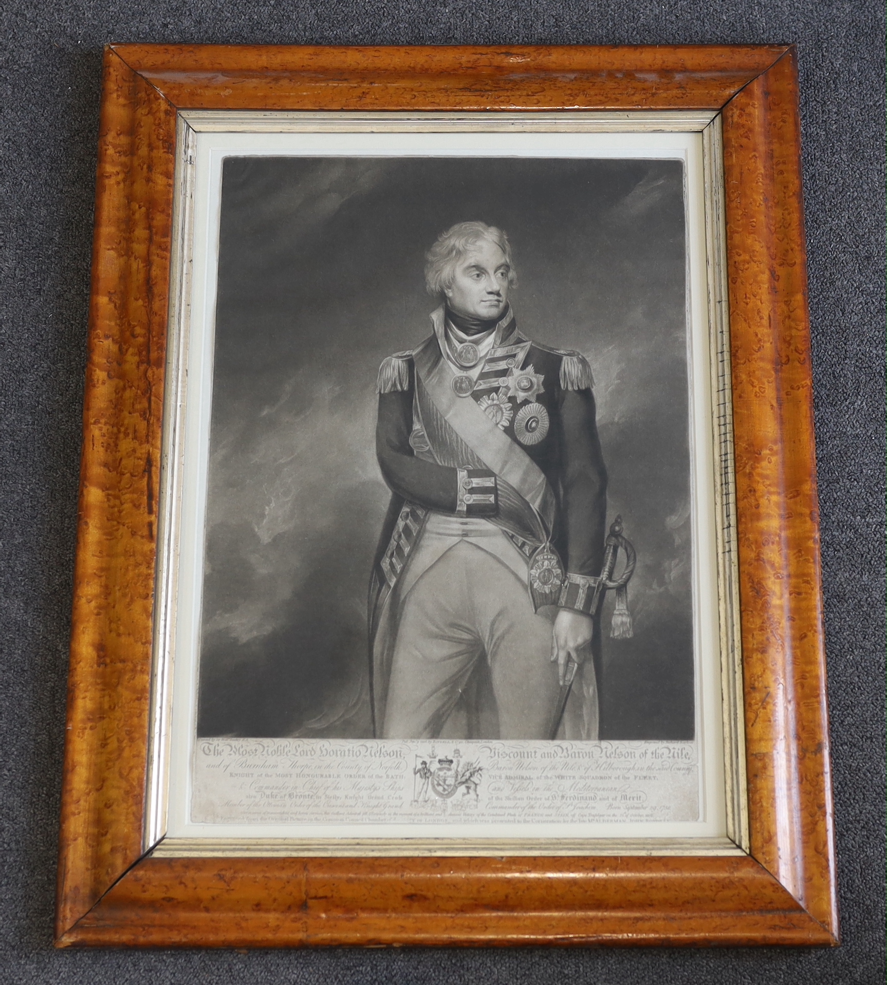 Richard Earlom after Sir William Beechey, mezzotint, 'His Most Noble Lord Horatio Nelson Viscount and Baron Nelson of the Nile', published by Boydell 1806, visible sheet 50.5 x 35.5cm